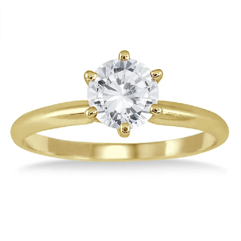 Briolette sapphire ring-Marquee Certified 1 Carat Diamond Solitaire Ring in 14K Yellow Gold (H-I Color, I1-I2 Clarity)