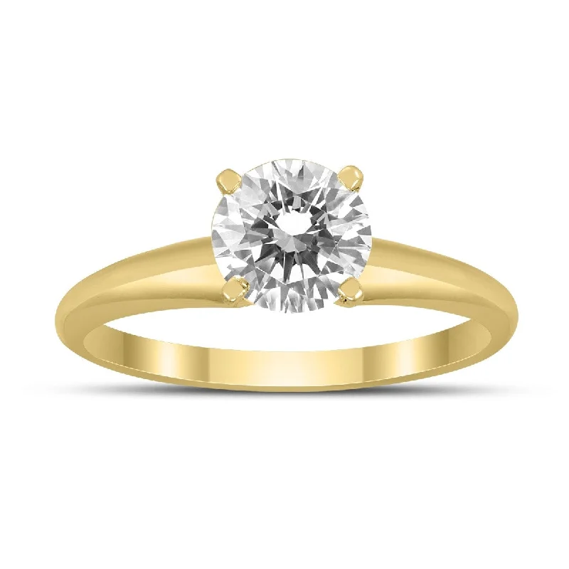 Droplet stone ring-Marquee Certified 1 Carat Diamond Solitaire Ring in 14K Yellow Gold (I-J Color, I2-I3 Clarity)