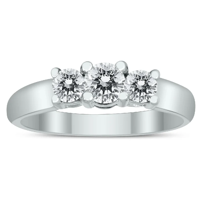 Knotted twig ring-Marquee Certified 3/4 Carat TW Three Stone Diamond Ring in 10K White Gold