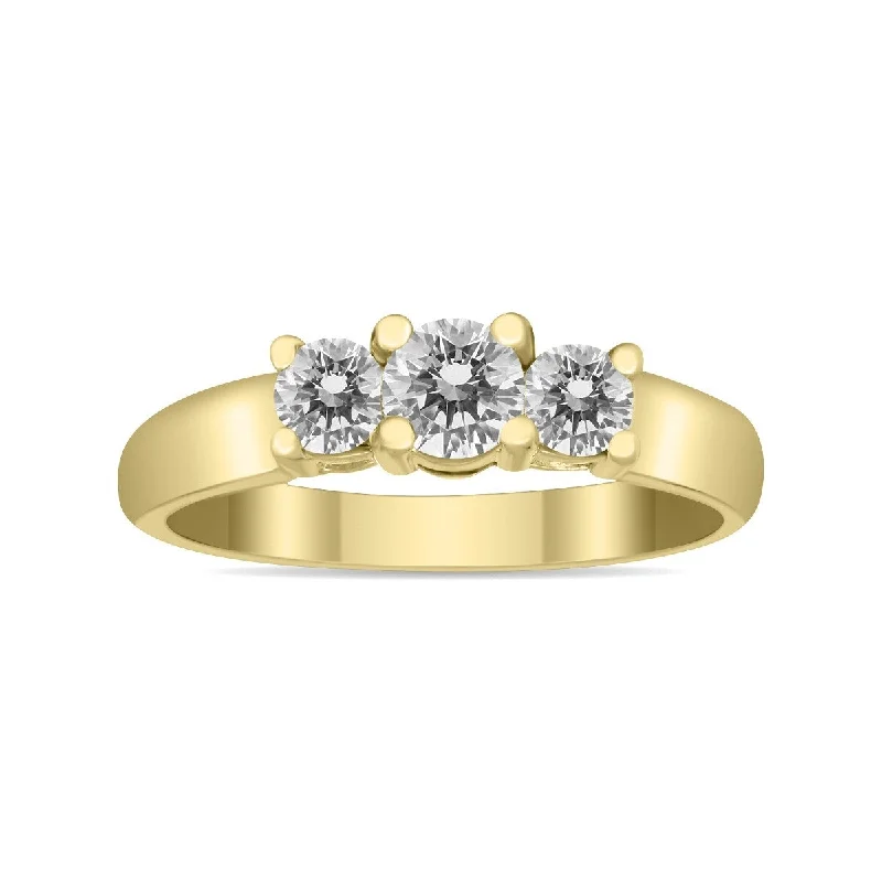 Juniper leaf ring-Marquee Certified 3/4 Carat TW Three Stone Diamond Ring in 10K Yellow Gold