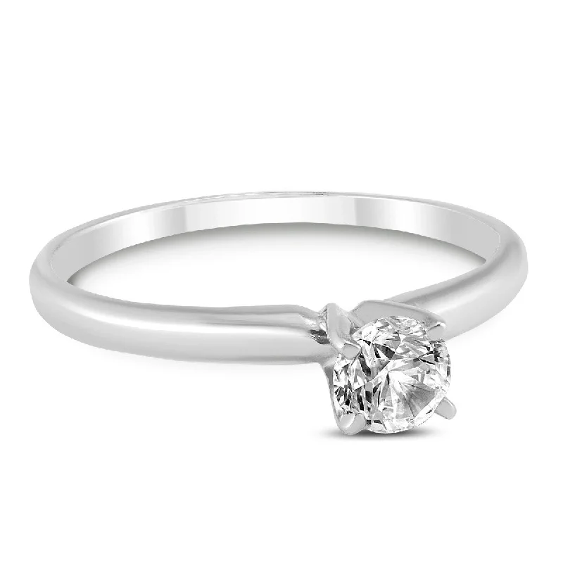 Grooved edge ring-Marquee Certified (J-K Color, SI1-SI2 Clarity) 1/3 Carat Round Diamond Solitaire Ring in 14K White Gold