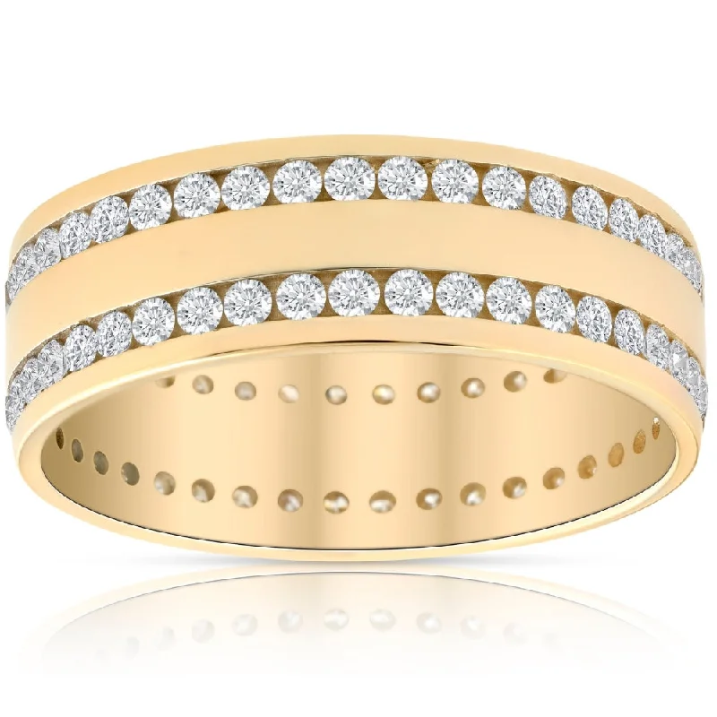 Layered cut ring-Mens 1 3/8Ct Diamond Eternity Ring 10k Yellow Gold Double Row High Polished