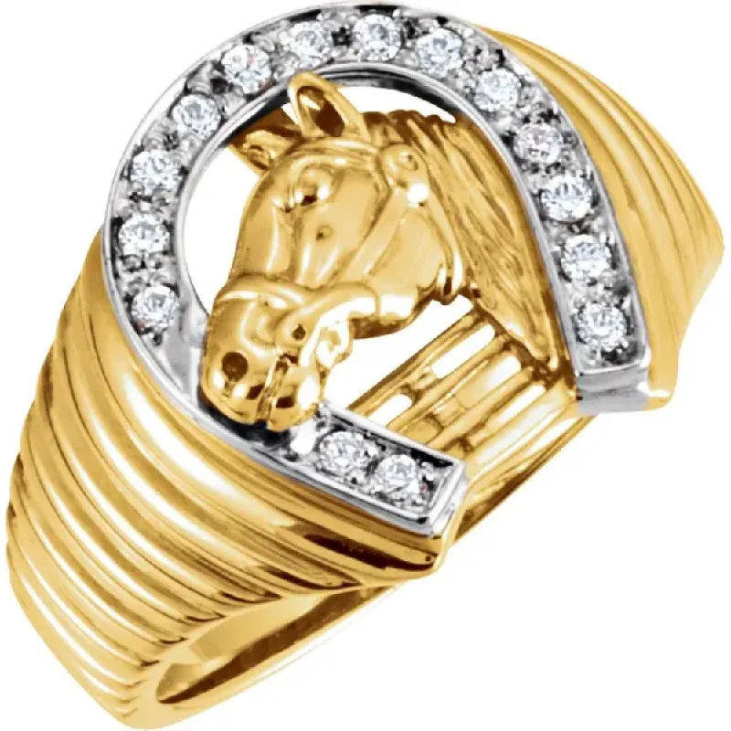 Faded stripe ring-Men's 1/3CT Diamond Horseshoe Lucky Ring 10k Yellow Gold