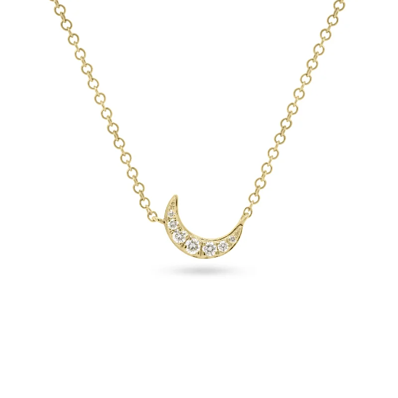 Flex joint necklace-Petite Diamond Crescent Moon Necklace