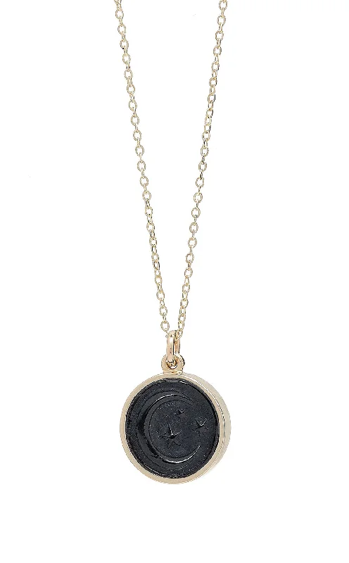 Pleated design necklace-MOON & STARS RAISED INTAGLIO PENDANT