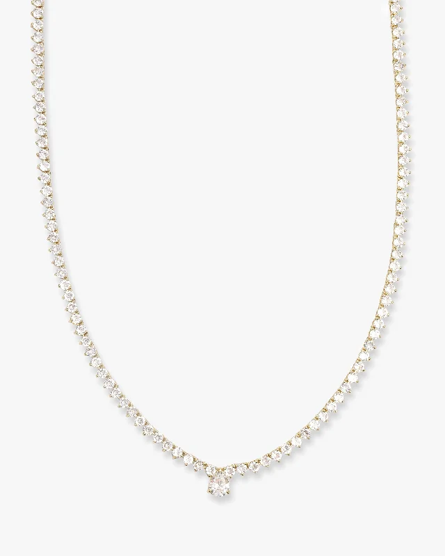 Eight-drop necklace-Not Your Basic Teardop Tennis Necklace 16" - Gold|White Diamondettes