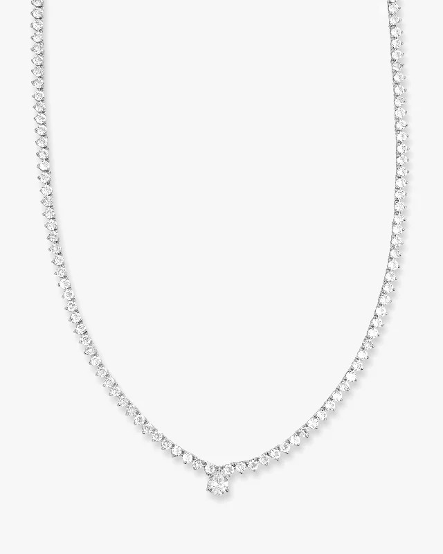 Border stone necklace-Not Your Basic Teardop Tennis Necklace 16" - Silver|White Diamondettes