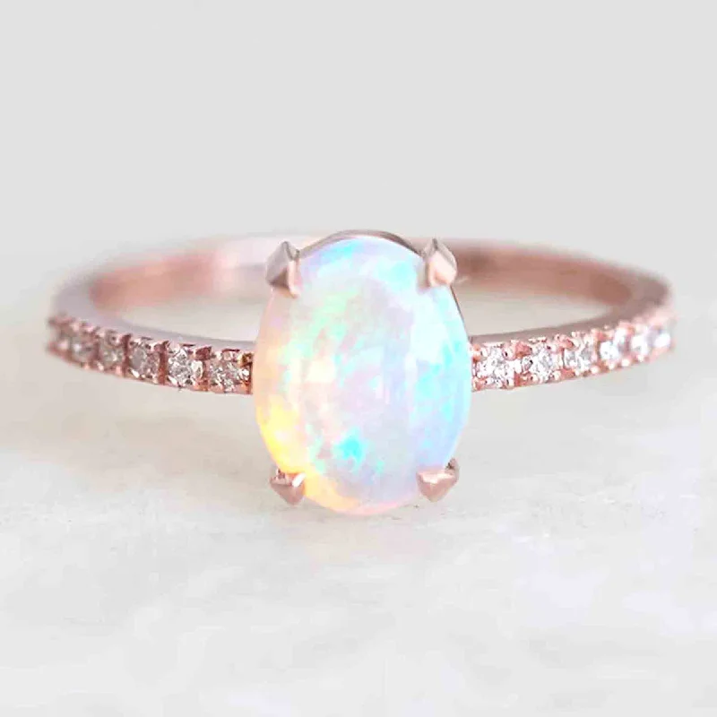 14 K Rose Gold Oval Shape Opal Engagement Ring For Her