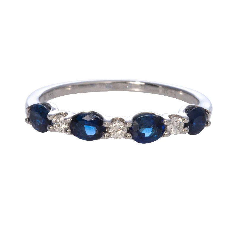 Phantom set ring-Oval Sapphire & Round Diamond 14K White Gold Band