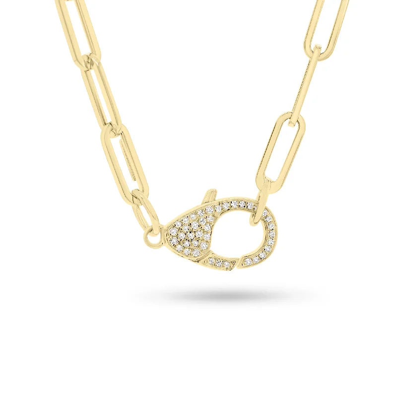 Brass cast necklace-Pave Diamond Oversized Clasp Pendant Necklace