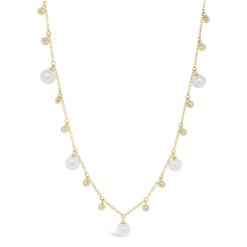 Powdered finish necklace-Pearl & Diamond Dangle Necklace