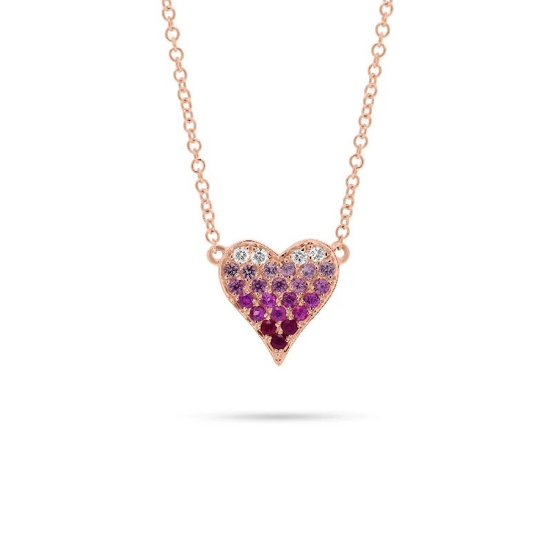 Prairie grass necklace-Pink Sapphire & Diamond Ombré Heart Pendant