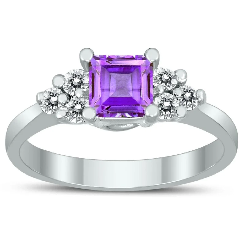 Minoan gold ring-Princess Cut 5X5MM Amethyst and Diamond Duchess Ring in 10K White Gold