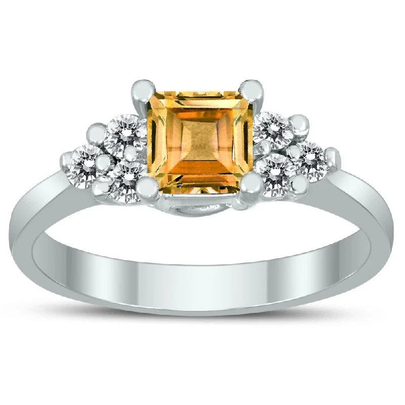 Fractured gem ring-Princess Cut 5X5MM Citrine and Diamond Duchess Ring in 10K White Gold