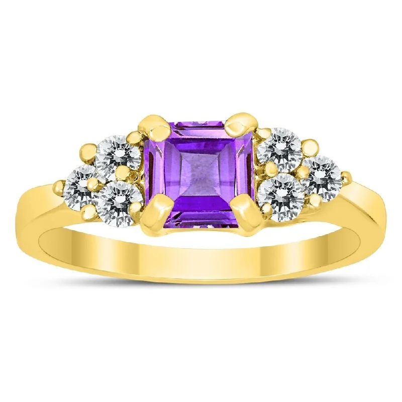 Marigold citrine ring-Princess Cut 6X6MM Amethyst and Diamond Duchess Ring in 10K Yellow Gold