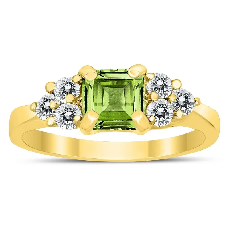 Hexagonal onyx ring-Princess Cut 6X6MM Peridot and Diamond Duchess Ring in 10K Yellow Gold