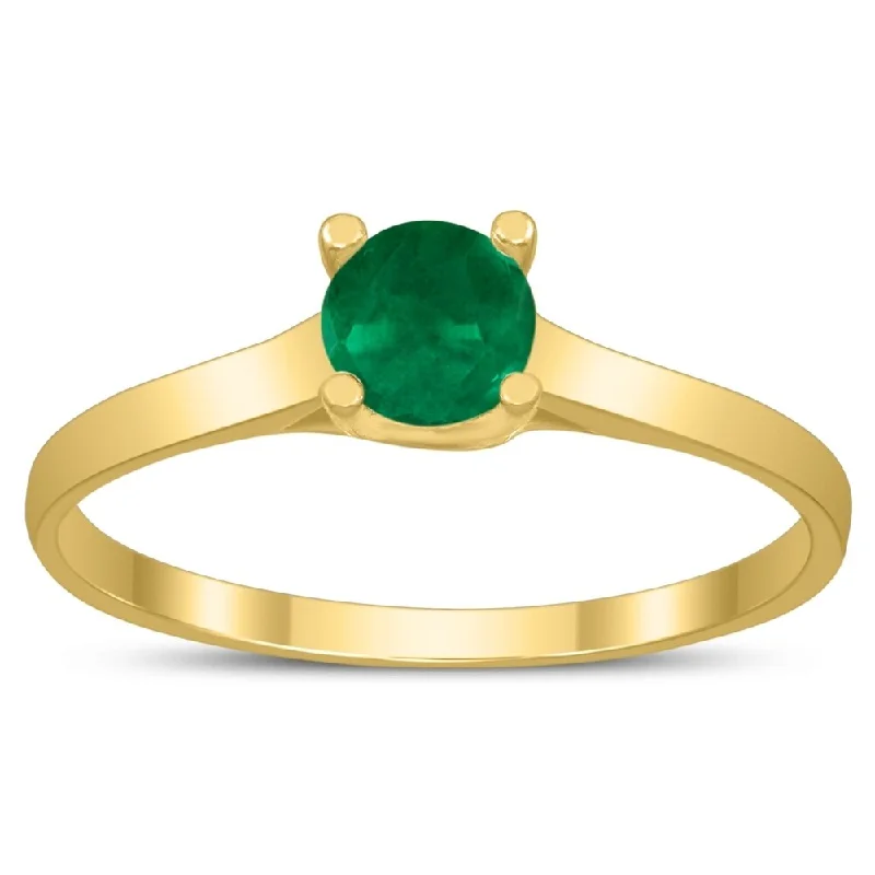 Spiral vine ring-Round 4MM Emerald Cathedral Solitaire Ring in 10K Yellow Gold