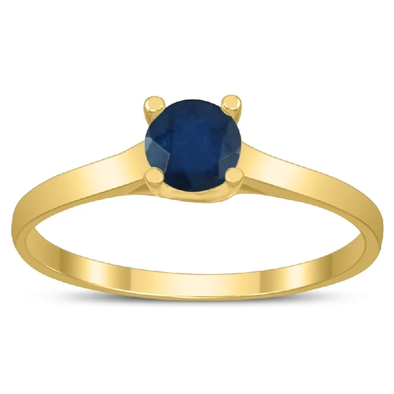 Hooked band ring-Round 4MM Sapphire Cathedral Solitaire Ring in 10K Yellow Gold