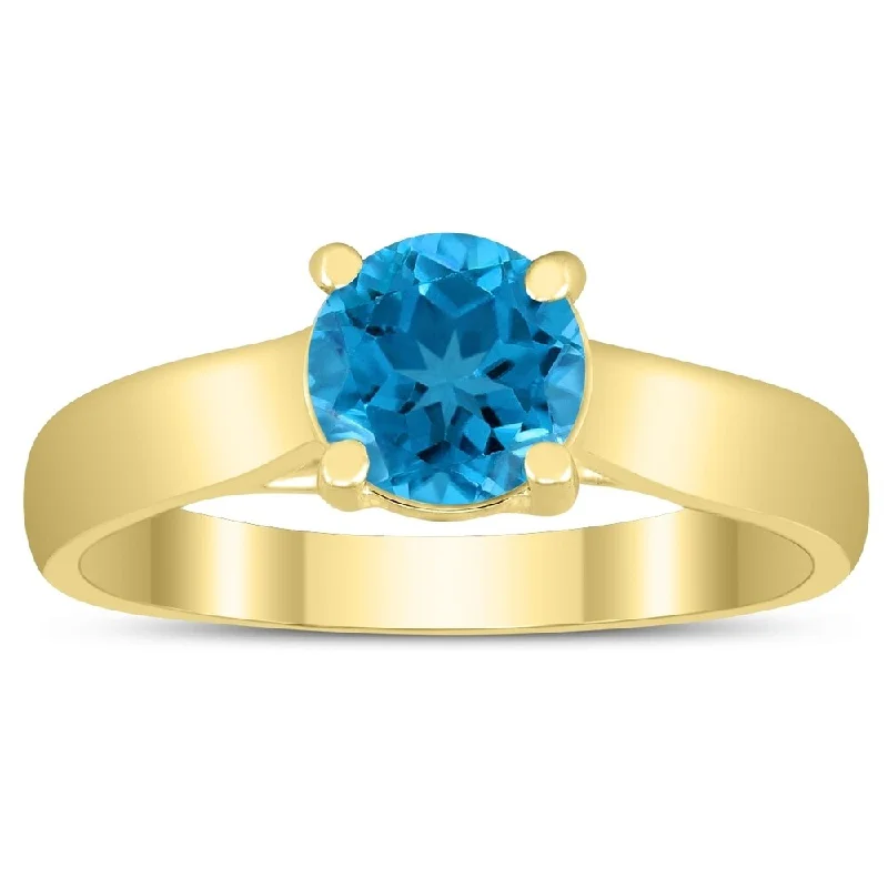 Aspen bark ring-Round 6MM Blue Topaz Cathedral Solitaire Ring in 10K Yellow Gold