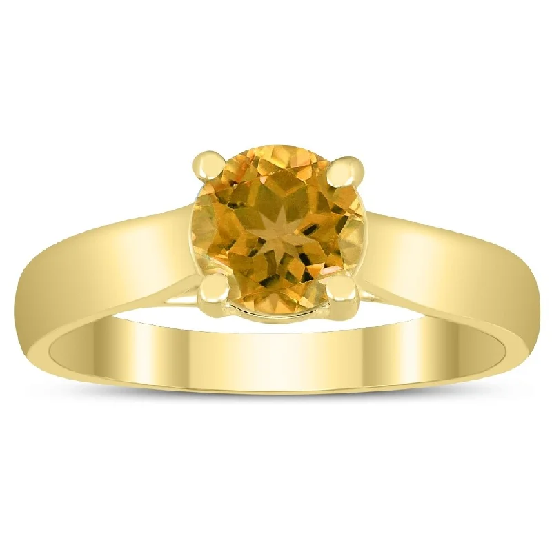 Engraved cut ring-Round 6MM Citrine Cathedral Solitaire Ring in 10K Yellow Gold