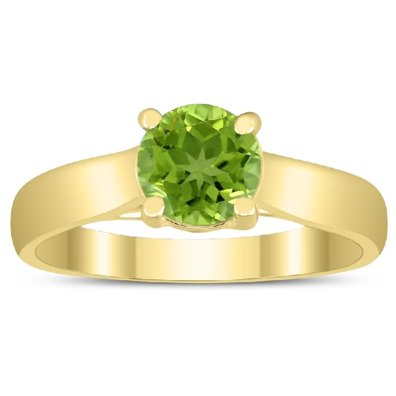 Hinge band ring-Round 6MM Peridot Cathedral Solitaire Ring in 10K Yellow Gold