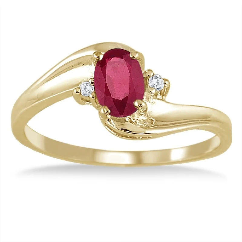 Gill slit ring-Ruby Gemstone and Diamond Wave Ring 14k Yellow Gold