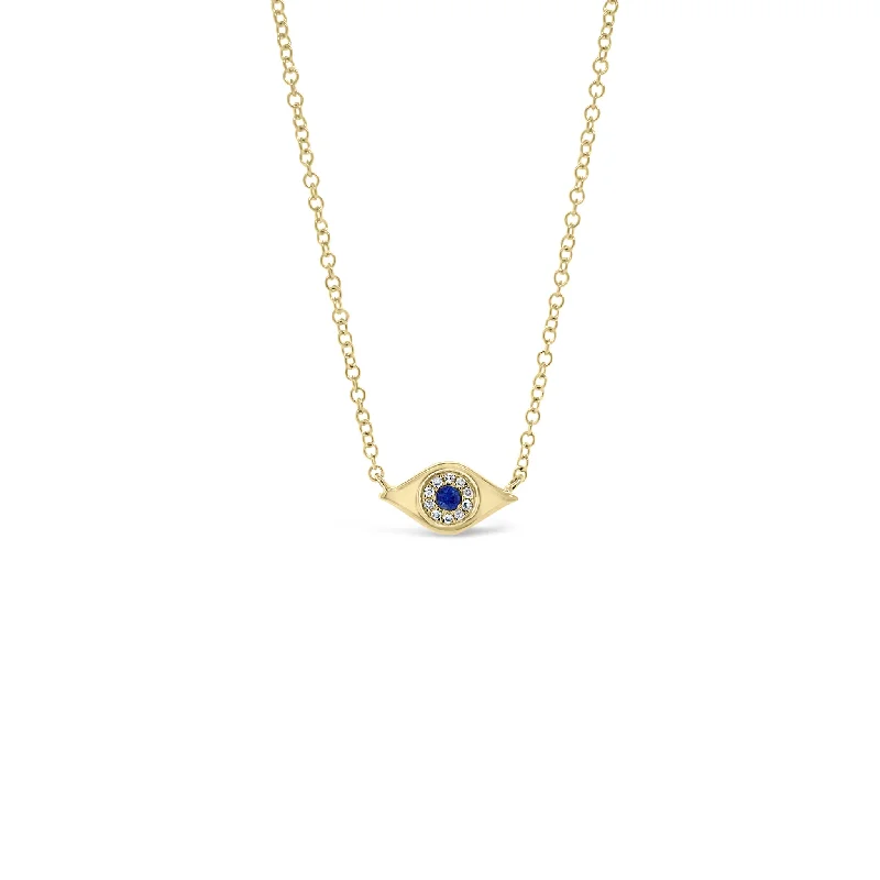 Brass cast necklace-Sapphire & Diamond Evil Eye Mini Pendant