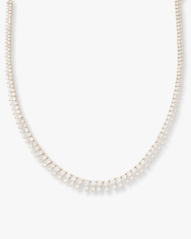 Quilted pattern necklace-She's an Icon Riviera Tennis Necklace 16" - Gold|White Diamondettes