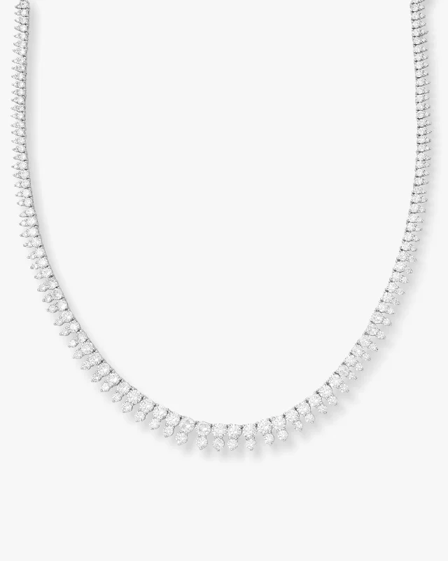 Arched chain necklace-She's an Icon Riviera Tennis Necklace 16" - Silver|White Diamondettes