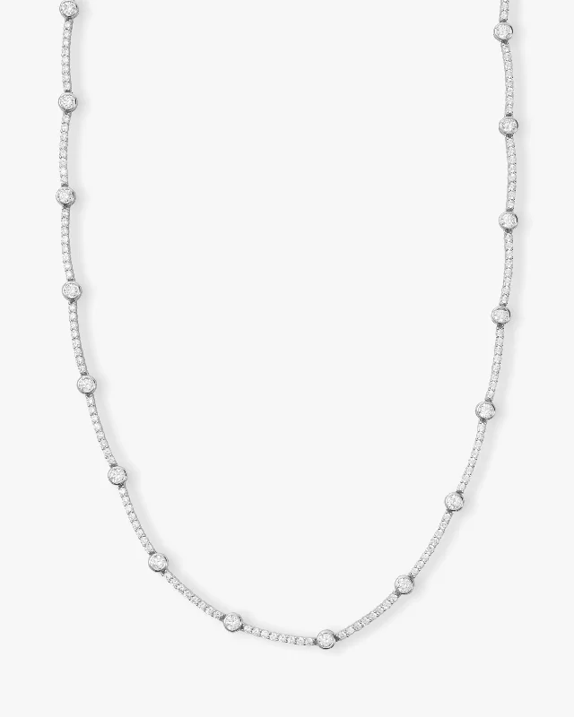 Vaulted pendant necklace-She's an Icon Station Necklace 16" - Silver|White Diamondettes