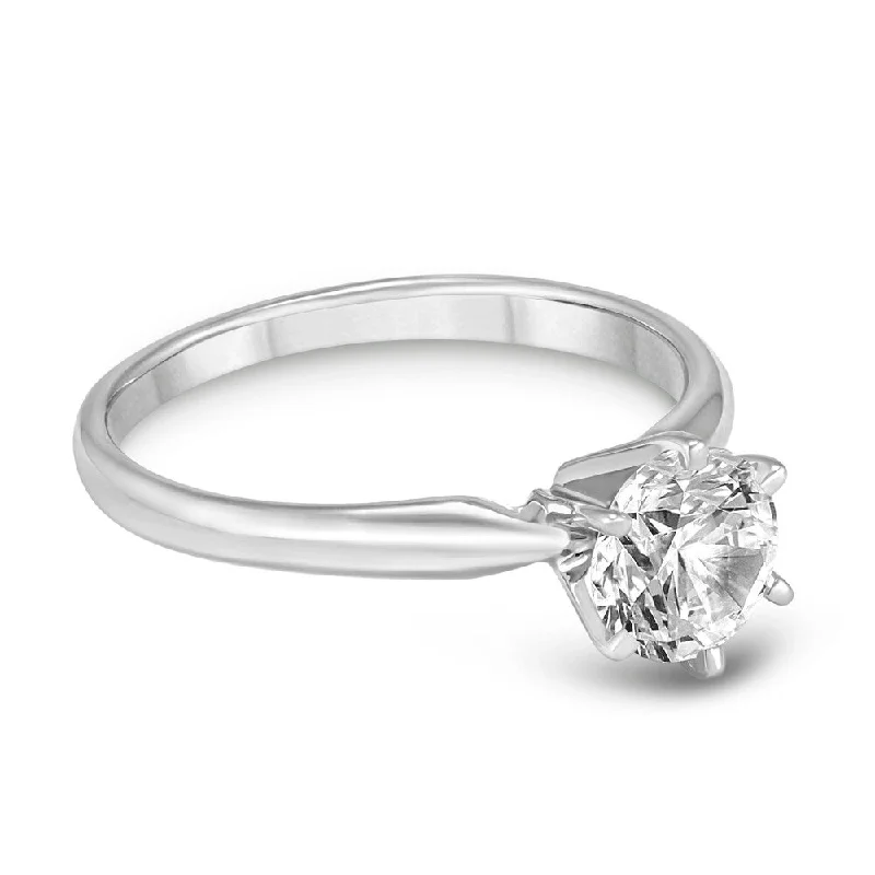 Crowned stone ring-Signature Quality 3/4 Carat Diamond Solitaire Ring in 14K White Gold (H-I Color, SI2-SI3 Clarity)