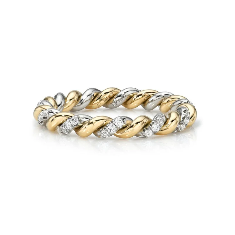 Haze white ring-Single Stone Diamond Two Tone Large Lara Band