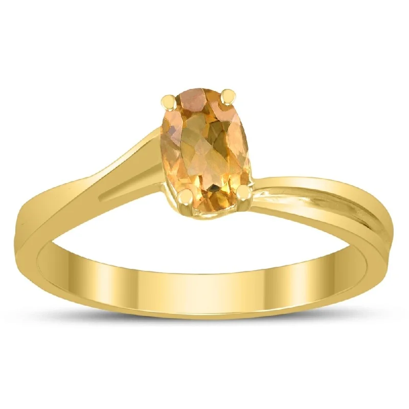 Quilted pattern ring-Solitaire Oval 6X4MM Citrine Gemstone Twist Ring in 10K Yellow Gold