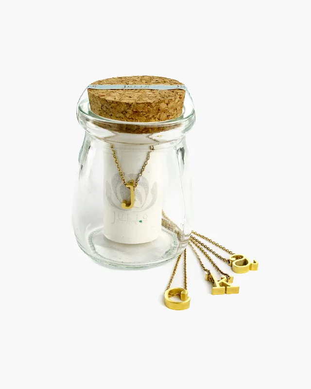 Crowned gem necklace-Spice Gold initial Necklace in a Jar