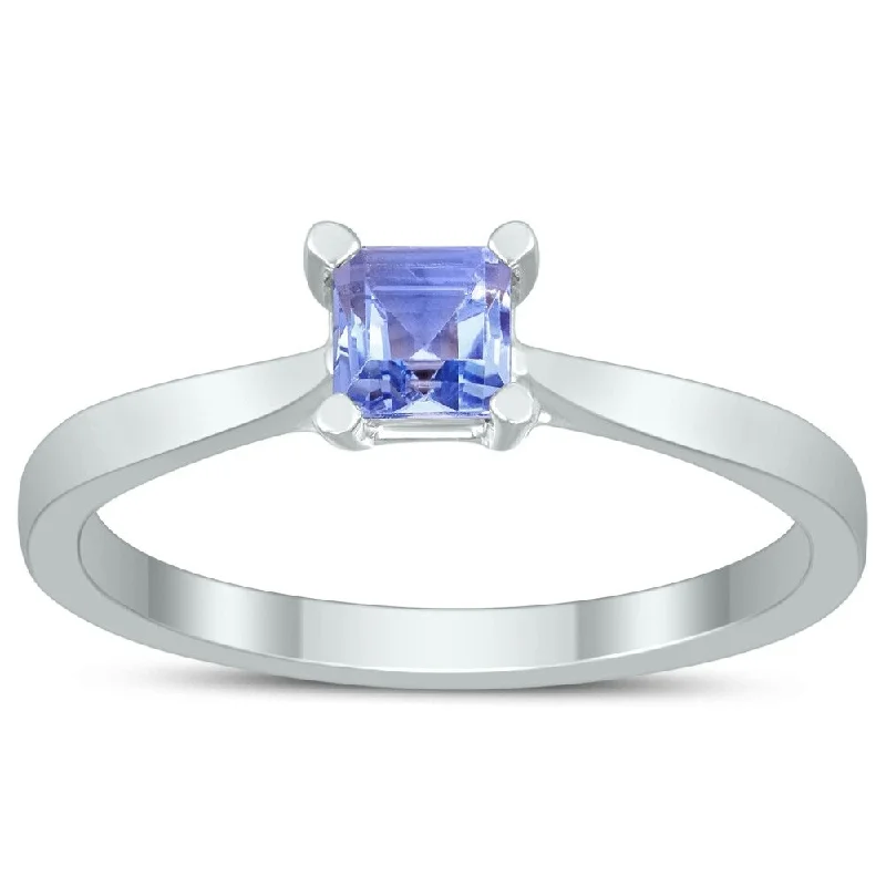 Subtle color ring-Square Princess Cut 4MM Tanzanite Solitaire Ring in 10K White Gold