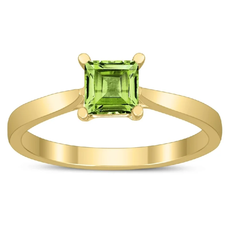 Rhombus garnet ring-Square Princess Cut 5MM Peridot Solitaire Ring in 10K Yellow Gold