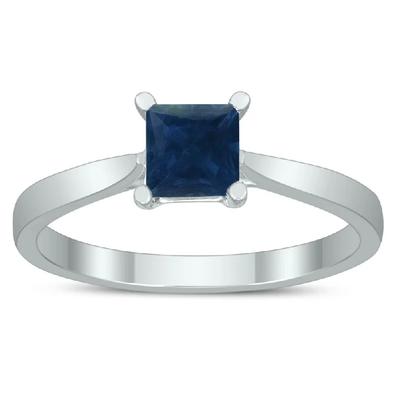 Canvas wrap ring-Square Princess Cut 5MM Sapphire Solitaire Ring in 10K White Gold