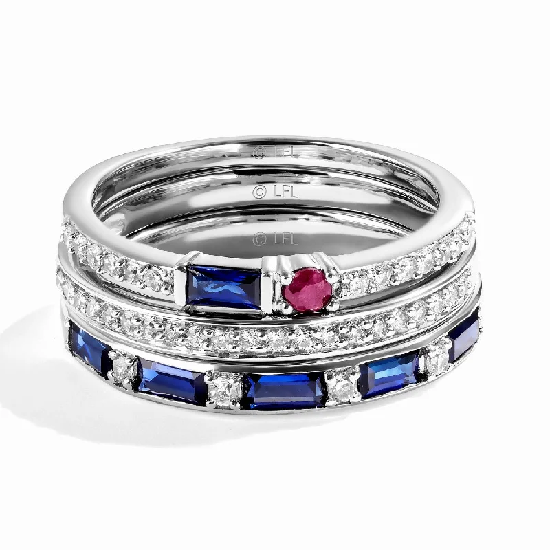 Canvas wrap ring-Star Wars™ R2 SERIES Women's 3-Piece Ring Set with 1/3 CTW Diamonds Garnet and Blue Sapphire in Sterling Silver