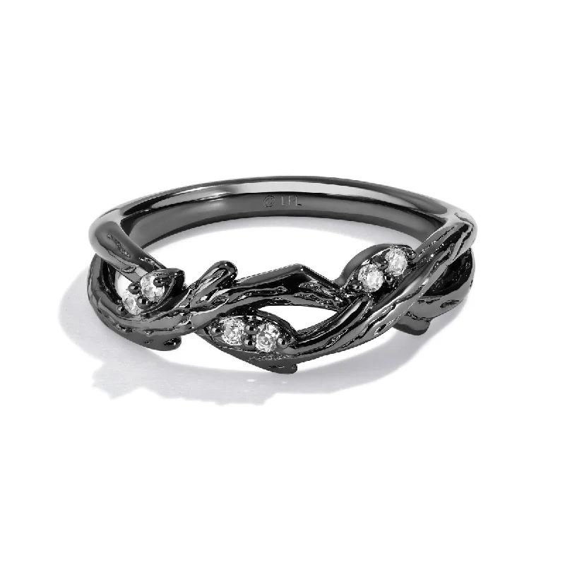 Petrified stone ring-Star Wars™ THE DAGOBAH Women's Ring with 1/10 CTW Diamonds in Black Rhodium Sterling Silver