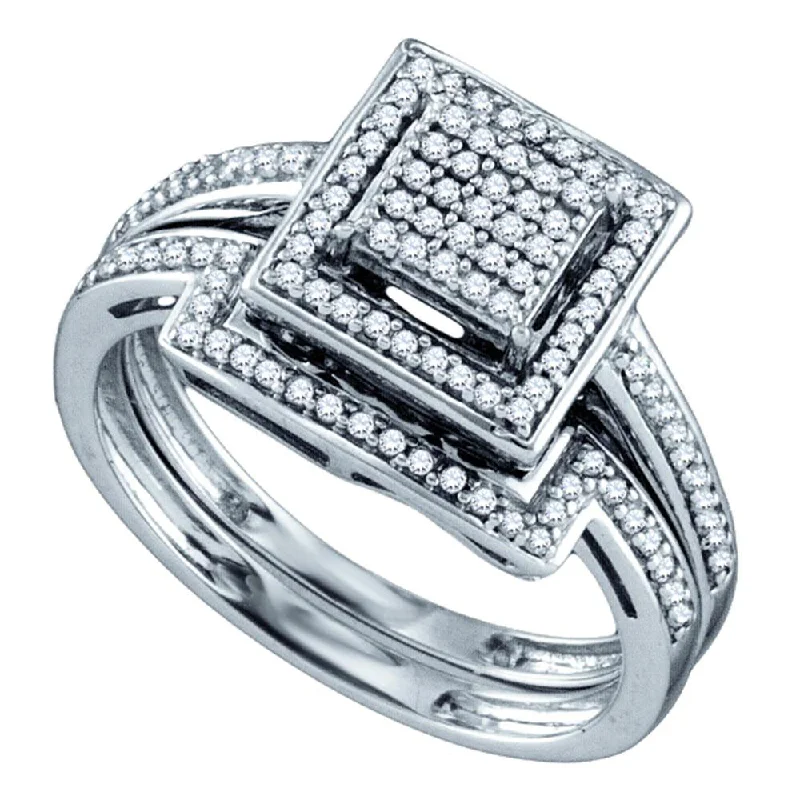 Millet stalk ring-Sterling Silver Diamond Square Cluster Bridal Wedding Ring Band Set 1/3 Cttw