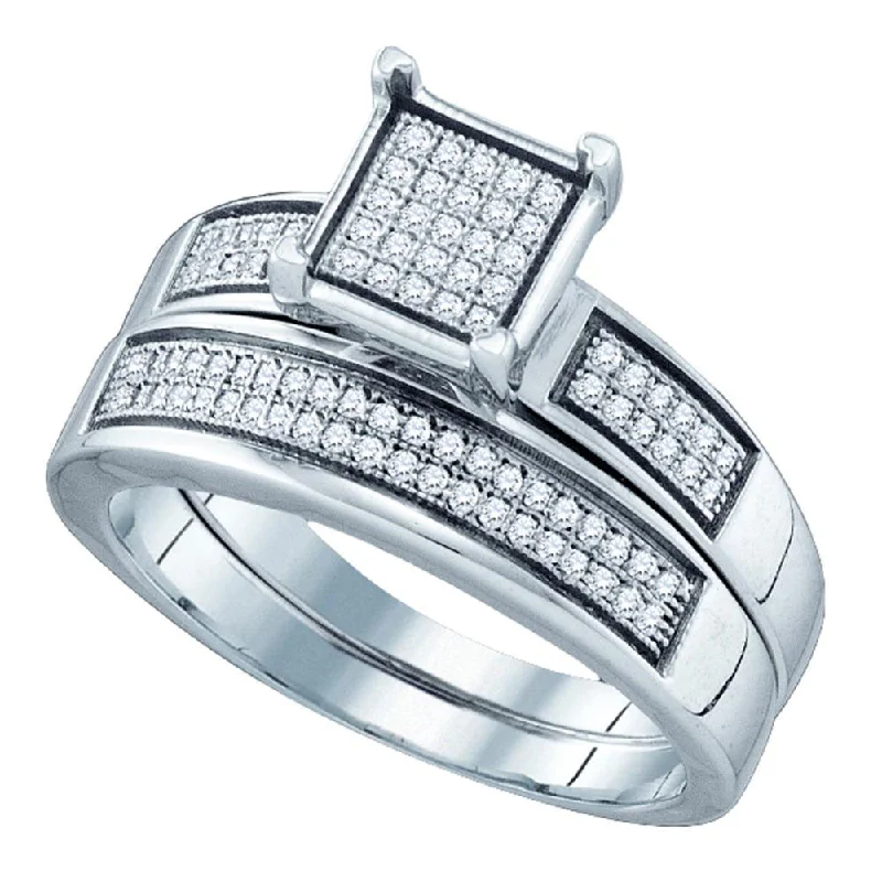 Hazel wood ring-Sterling Silver Round Diamond Square Bridal Wedding Ring Band Set 1/3 Cttw