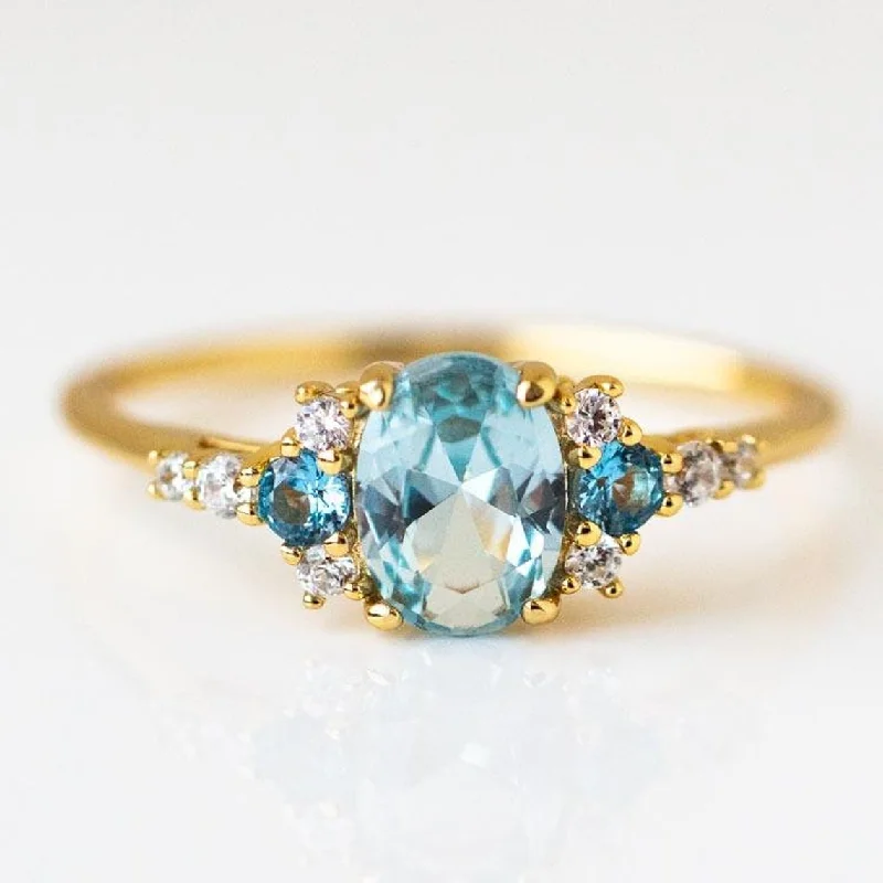 Canvas wrap ring-8 MM Swiss Blue Topaz with Round Brilliant Cut Natural Diamond Engagement Ring