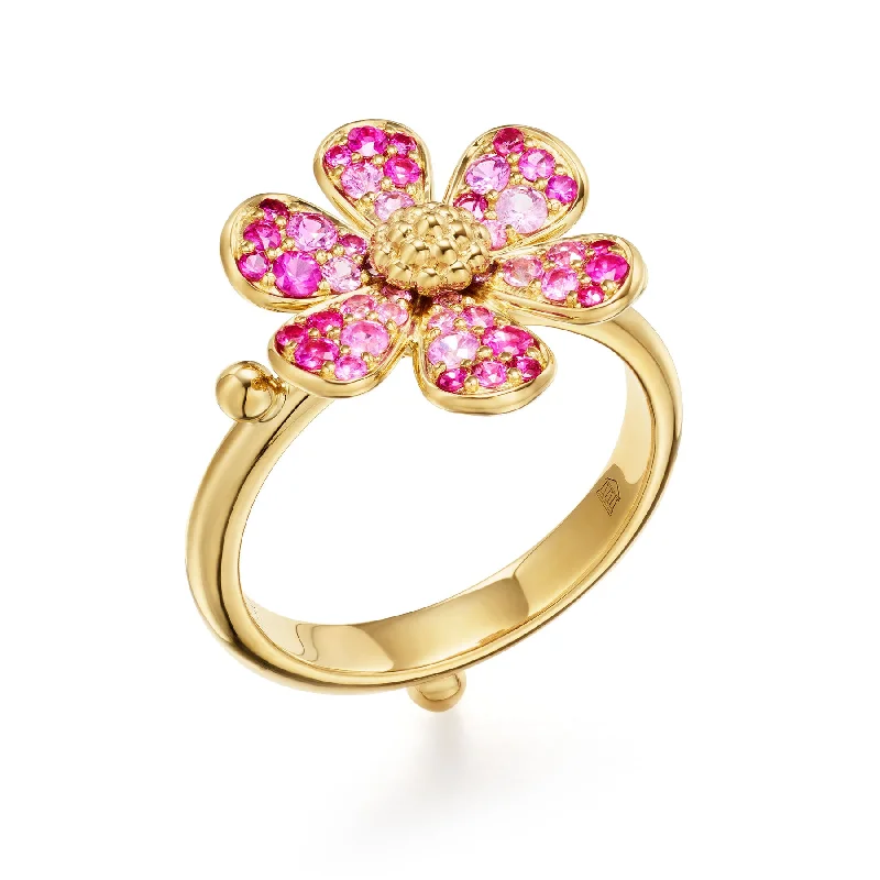 Iron forged ring-Temple St. Clair Pink Sapphire & Ruby Flower Ring