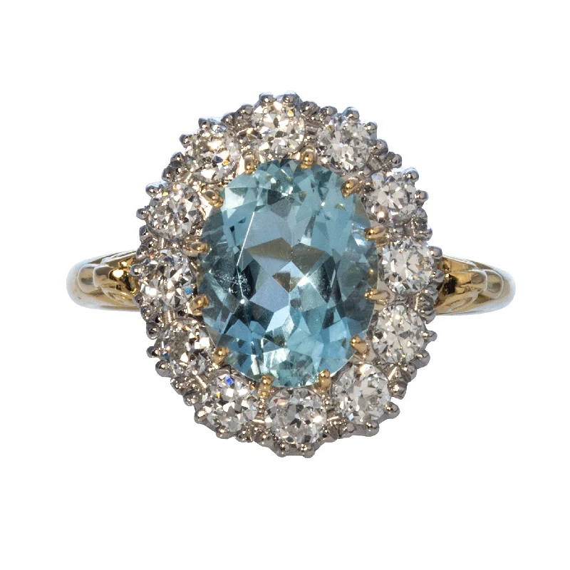 Cast metal ring-Victorian Style 2.37ct Oval Aquamarine & Diamond Cluster Ring