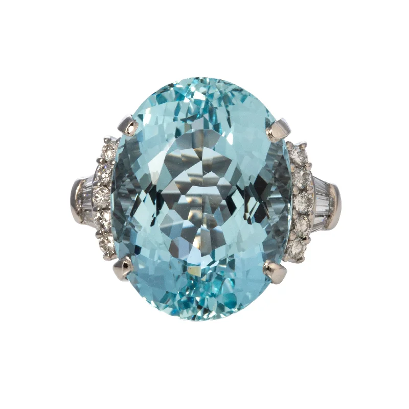 Waxed finish ring-Vintage 17.99ct Aquamarine & .65ct Diamond Platinum Ring