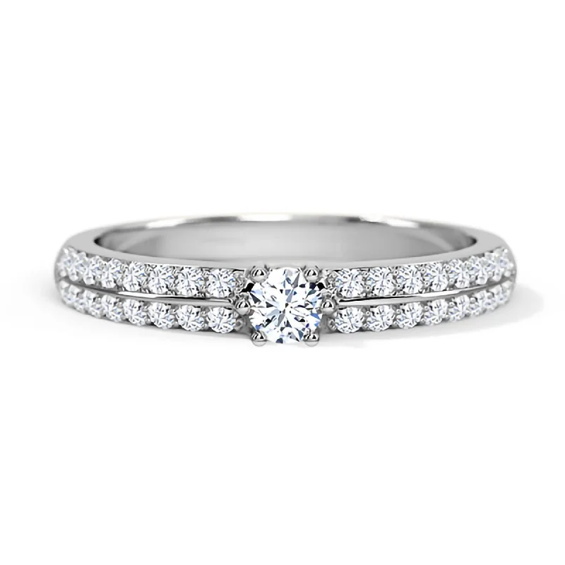 Shaved band ring-14 k White Gold Moissanite Engagement Ring