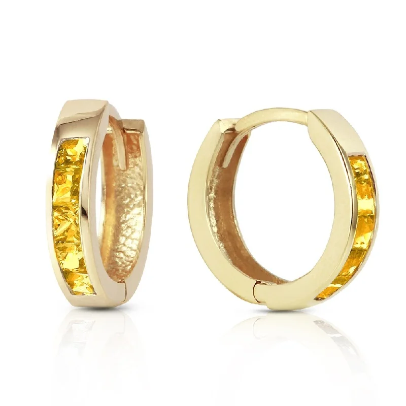 Medieval style earrings-0.7 CTW 14K Solid Gold Hoop Huggie Earrings Citrine