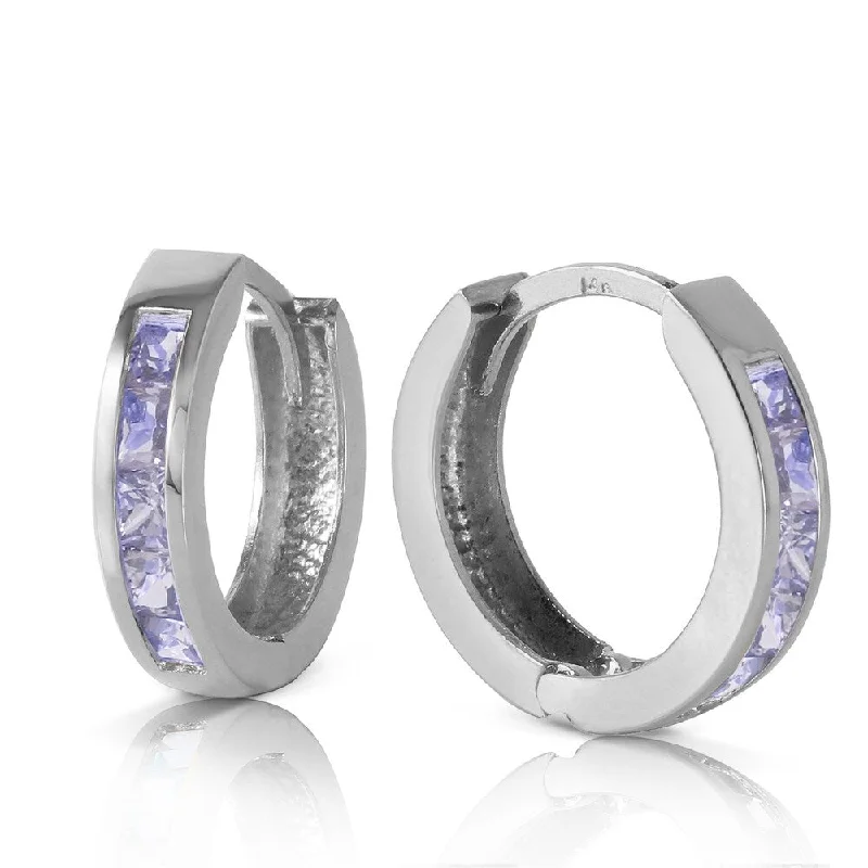 Rhombus opal earrings-0.95 Carat 14K Solid White Gold Huggie Hoop Earrings Tanzanite