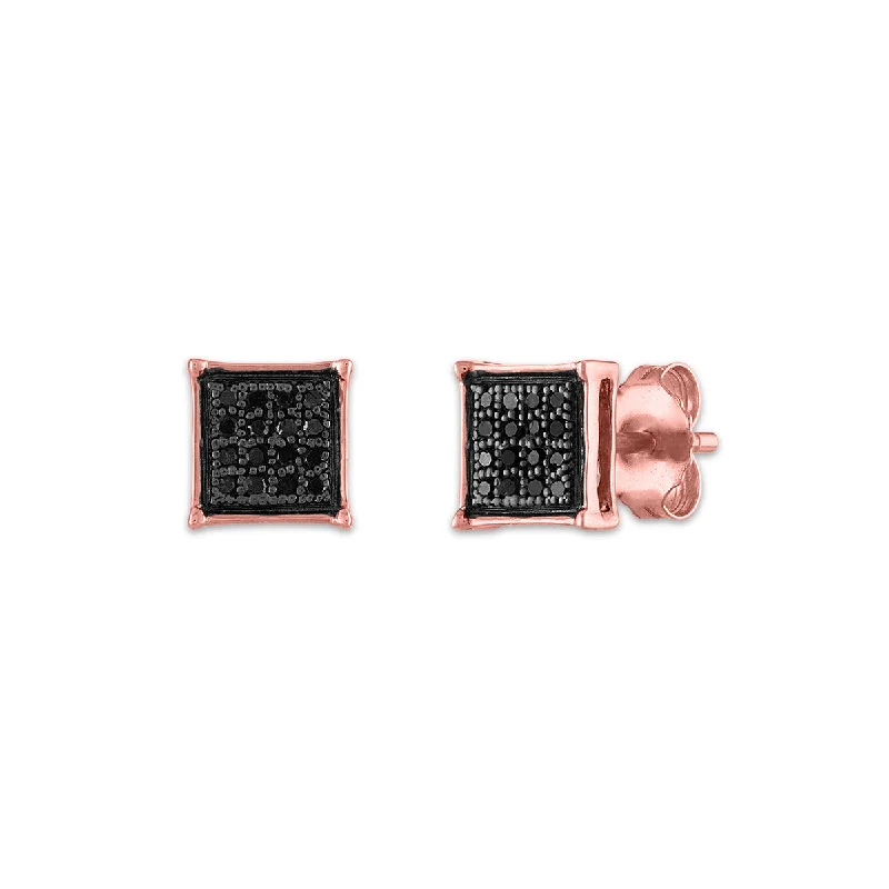 Rosemary sprig earrings-1/10 CTW Diamond Cluster Stud Treated Black Earrings in 10KT Rose Gold