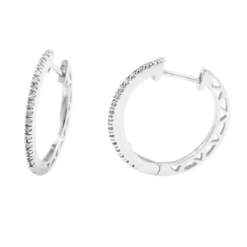 Juniper leaf earrings-1/10 CTW Diamond Hoop Earrings in 10KT White Gold